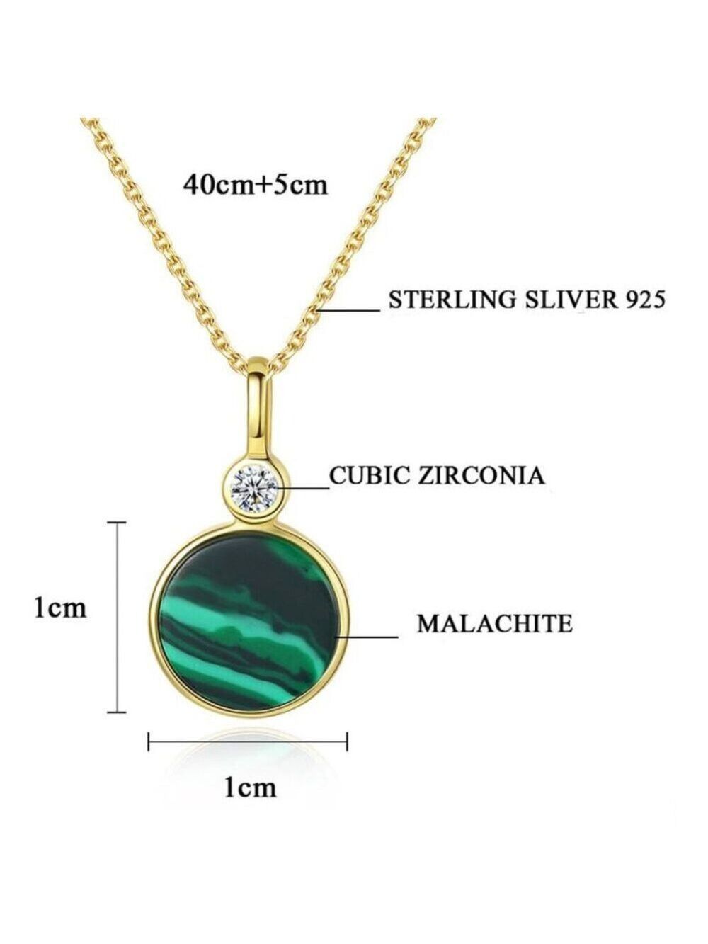 18KY Gold Plated over Sterling Silver Malachite and CZ Necklace - Picture 6 of 6